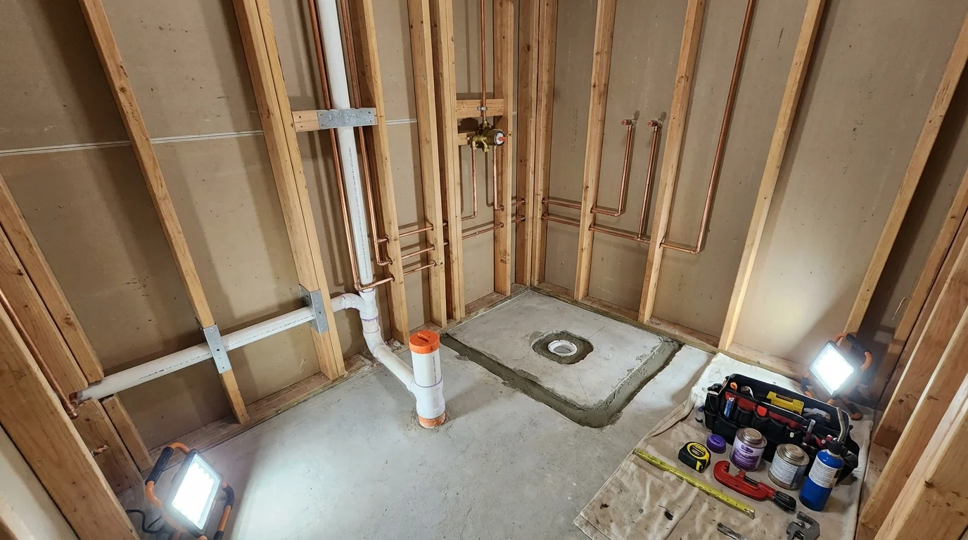Bathroom rough-in plumbing during remodel by Johns Plumbing LLC in Honolulu